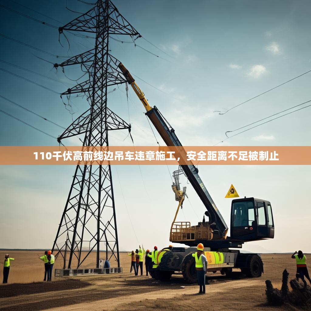 110千伏高前线边吊车违章施工，安全距离不足被制止