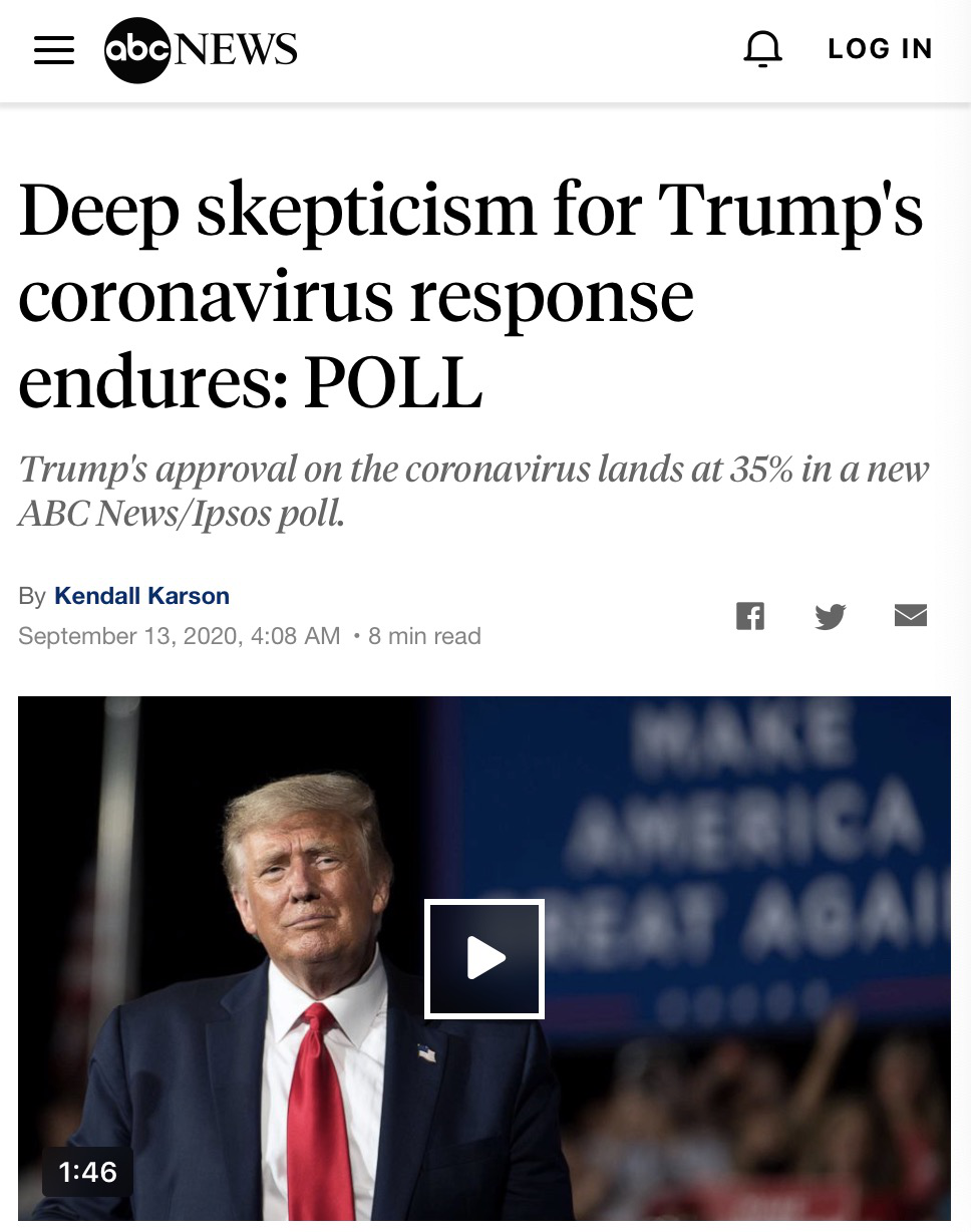 美国超六成选民不认同特朗普应对新冠疫情的方式