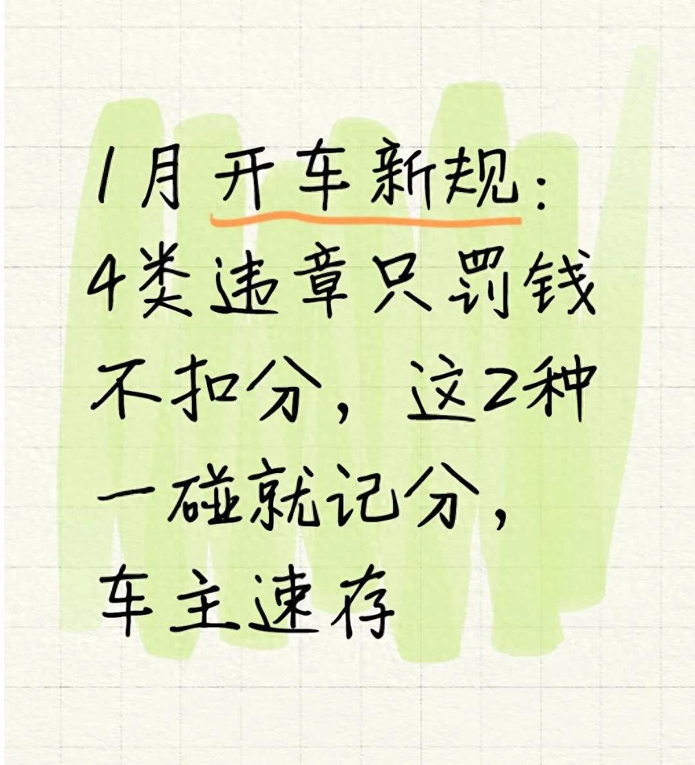 2025 年 1 月起全国交通新规实施，4 类轻微违章不扣分只罚钱